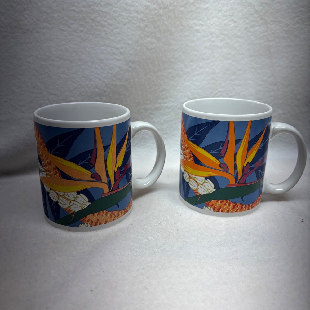 Hilo Hattie Hawaii Bird of Paradise Coffee Mug Set of 2‎ Vintage 1999